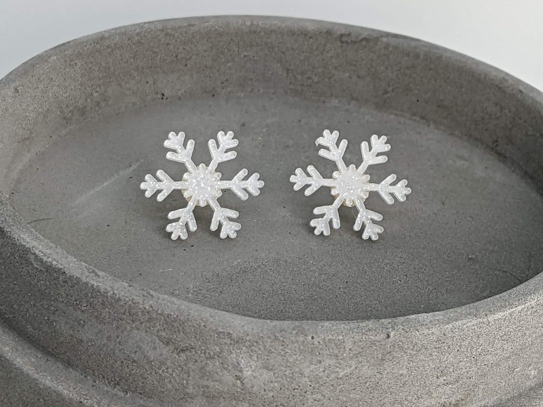 Snowflake White Sparkle Stud Earrings