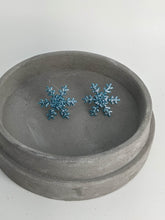 Load image into Gallery viewer, Snowflake Sparkle Blue Stud Earrings
