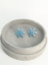 Load image into Gallery viewer, Snowflake Sparkle Blue Stud Earrings
