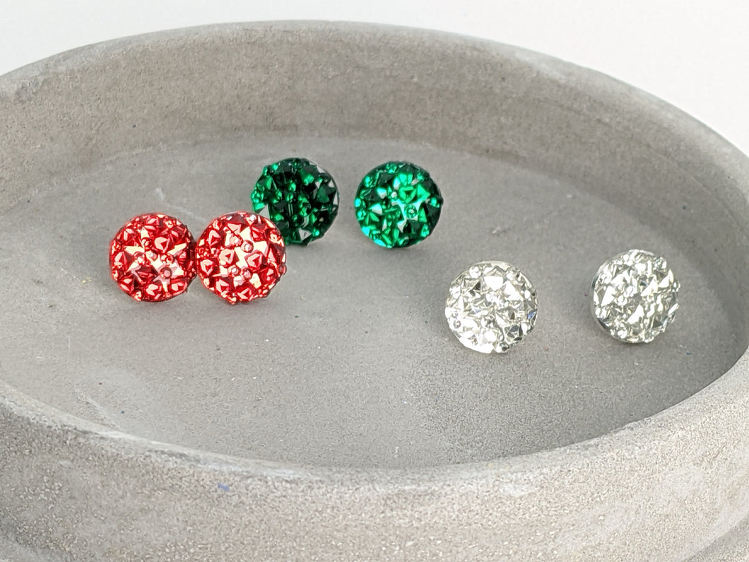 3-Pack of Christmas Crystal Stud Earrings