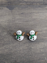 Load image into Gallery viewer, Snowman with Green Scarf Stud Earrings
