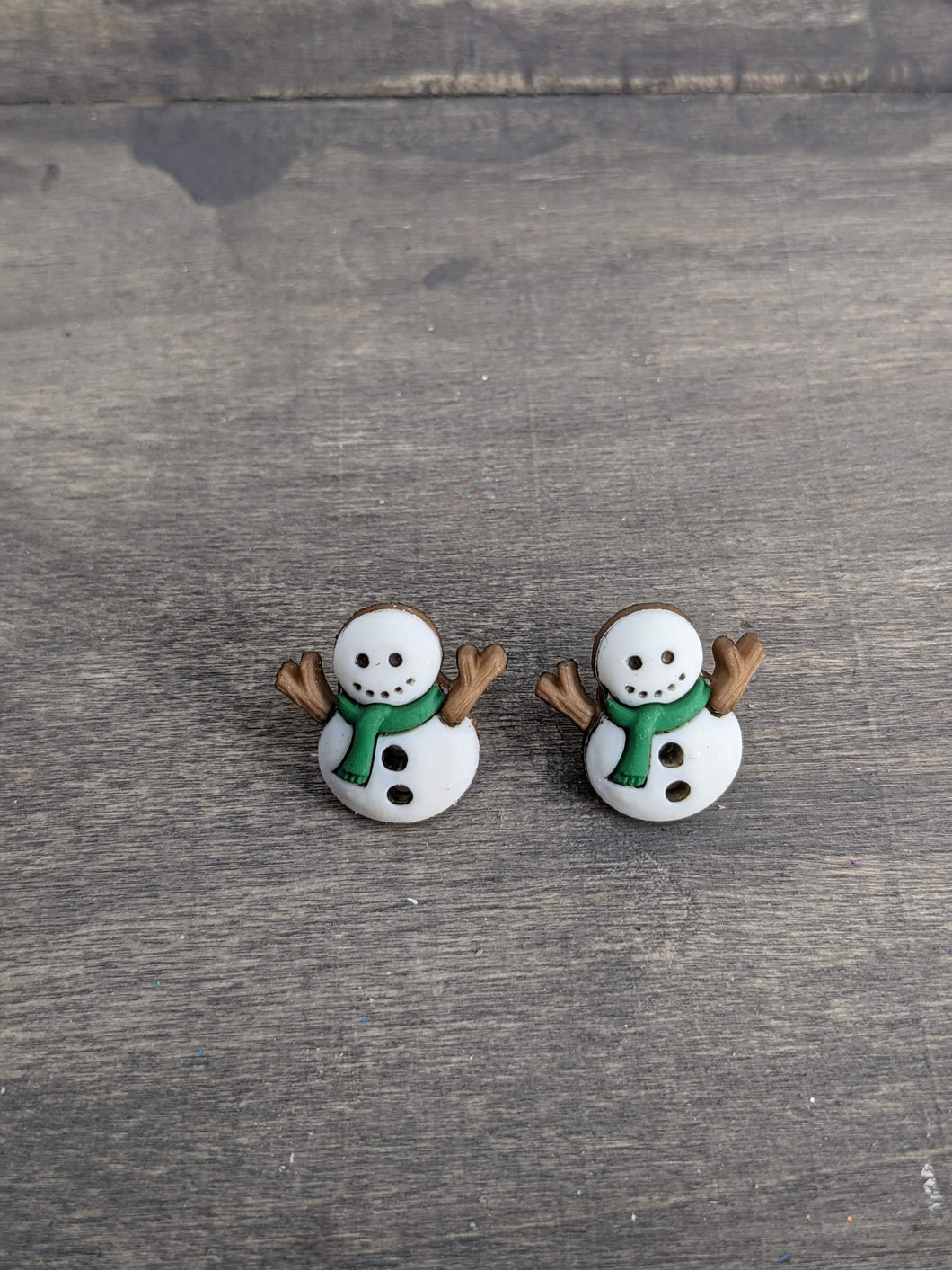 Snowman with Green Scarf Stud Earrings