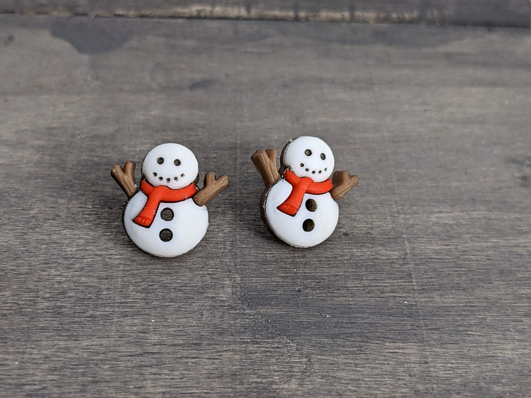 Snowman with Red Scarf Stud Earrings
