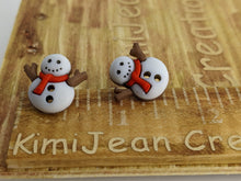 Load image into Gallery viewer, Snowman with Red Scarf Stud Earrings
