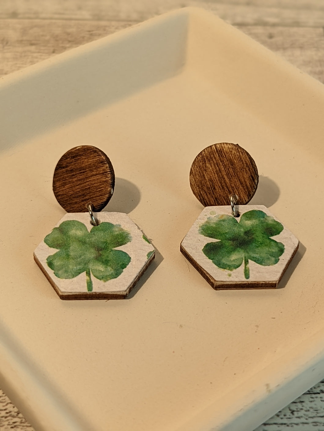 Four Leaf Clover Wood Stud Earrings