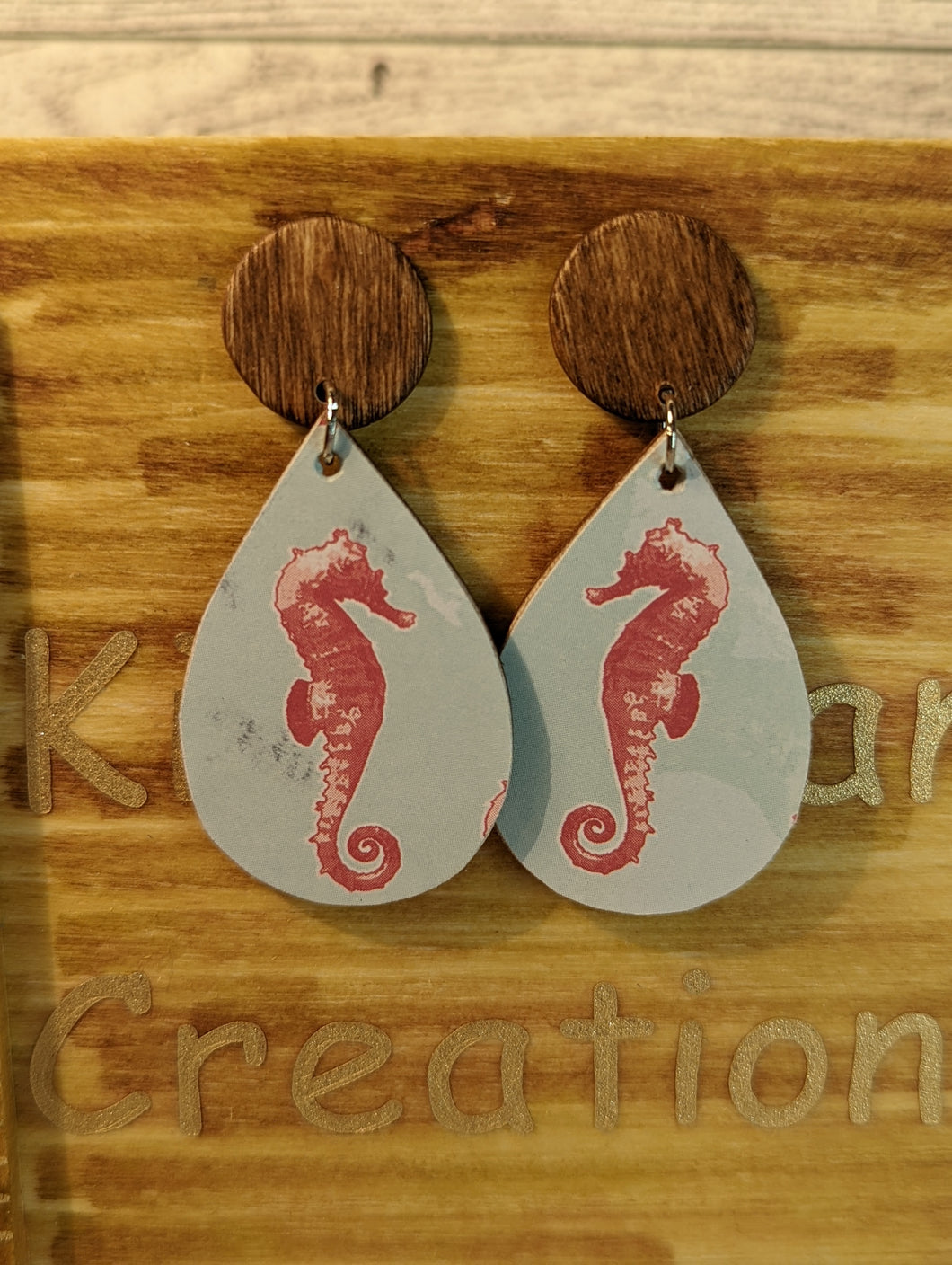Seahorse Wood Stud Earrings