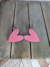 Load image into Gallery viewer, Pink Wooden Heart Large Hoops
