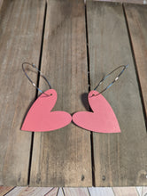 Load image into Gallery viewer, Pink Wooden Heart Large Hoops
