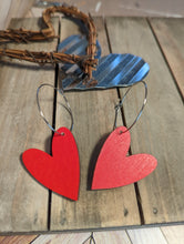 Load image into Gallery viewer, Red Wooden Heart Large Hoops
