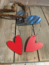 Load image into Gallery viewer, Red Wooden Heart Large Hoops
