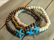 Load image into Gallery viewer, Turquoise Starfish Cross Diffuser Essential Oil Bracelet - Light Wood
