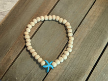 Load image into Gallery viewer, Turquoise Starfish Cross Diffuser Essential Oil Bracelet - Bare Wood
