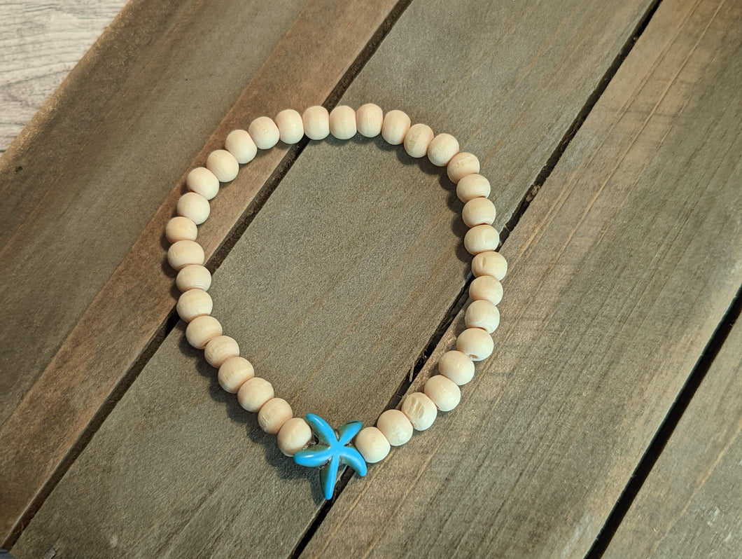 Turquoise Starfish Cross Diffuser Essential Oil Bracelet - Bare Wood