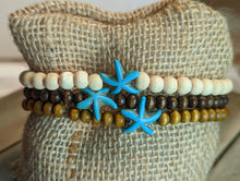 Load image into Gallery viewer, Turquoise Starfish Cross Diffuser Essential Oil Bracelet - Dark Wood
