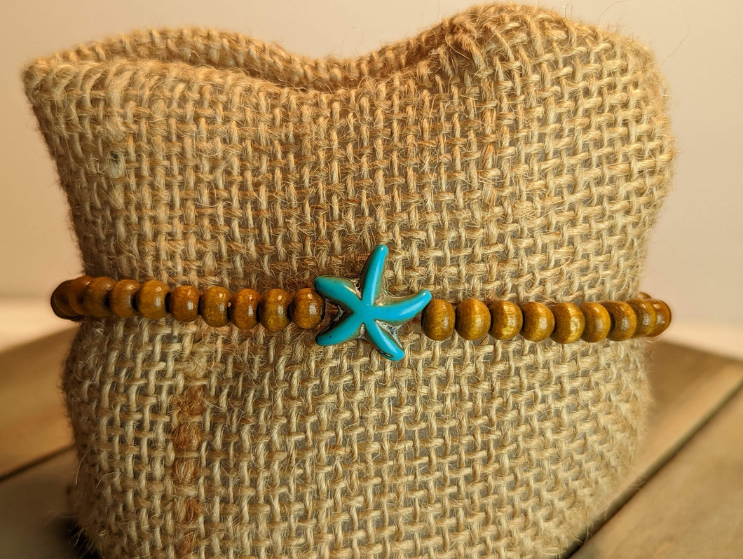Turquoise Starfish Cross Diffuser Essential Oil Bracelet - Light Wood