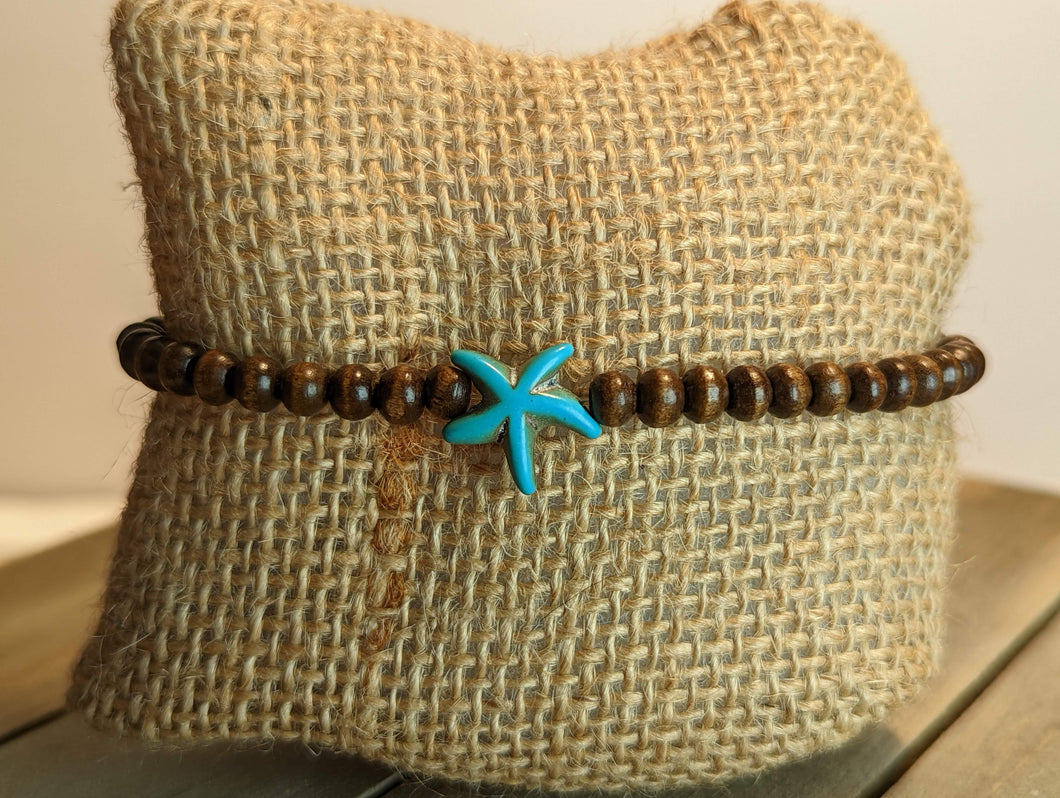 Turquoise Starfish Cross Diffuser Essential Oil Bracelet - Dark Wood