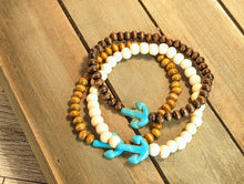 Load image into Gallery viewer, Turquoise  Anchor Diffuser Essential Oil Bracelet - Bare Wood
