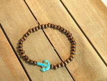 Load image into Gallery viewer, Turquoise  Anchor Diffuser Essential Oil Bracelet - Dark Wood
