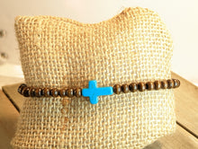 Load image into Gallery viewer, Turquoise  Cross Diffuser Essential Oil Bracelet - Dark Wood
