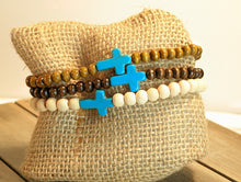 Load image into Gallery viewer, Turquoise  Cross Diffuser Essential Oil Bracelet - Bare Wood
