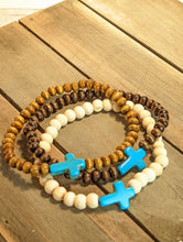 Load image into Gallery viewer, Turquoise  Cross Diffuser Essential Oil Bracelet - Dark Wood
