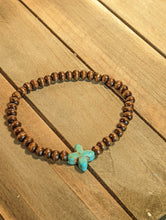 Load image into Gallery viewer, Turquoise Quartefoil Cross Diffuser Essential Oil Bracelet - Dark Wood
