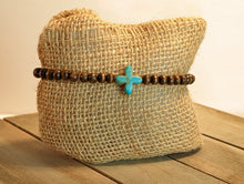 Load image into Gallery viewer, Turquoise Quartefoil Cross Diffuser Essential Oil Bracelet - Dark Wood
