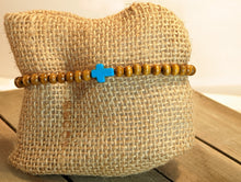 Load image into Gallery viewer, Turquoise Cross (small)  Diffuser Essential Oil Bracelet - Light Wood
