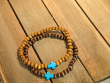 Load image into Gallery viewer, Turquoise Cross ( small) Diffuser Essential Oil Bracelet - Dark Wood
