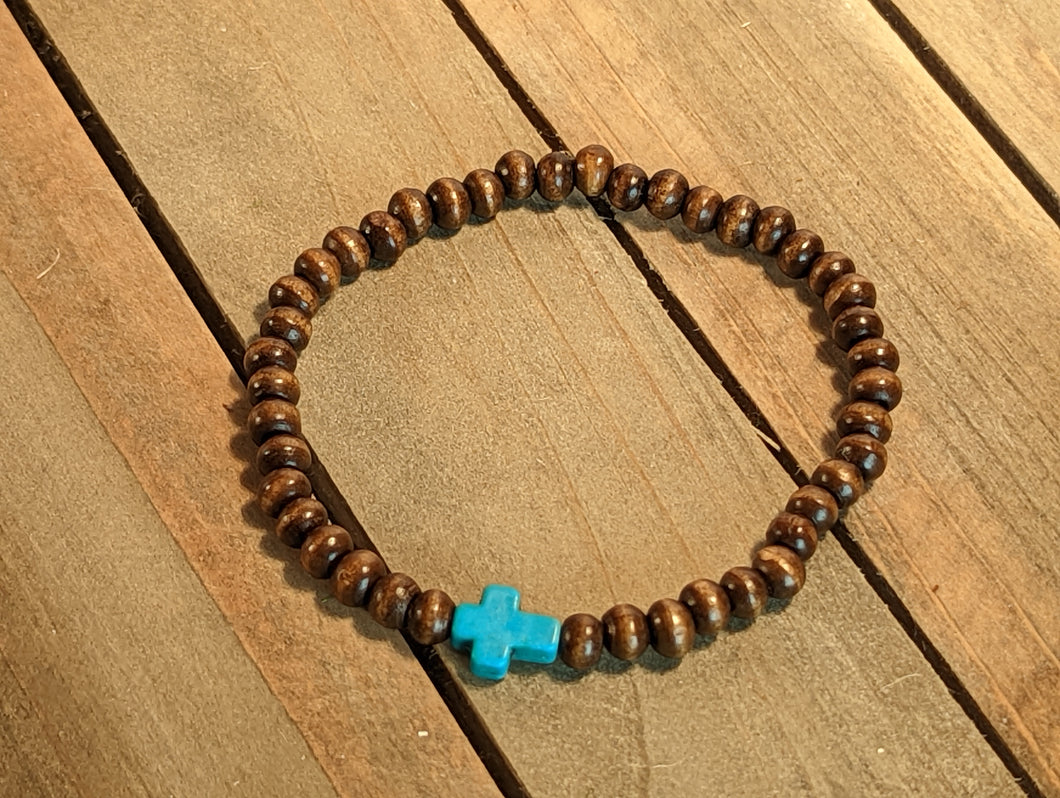 Turquoise Cross ( small) Diffuser Essential Oil Bracelet - Dark Wood