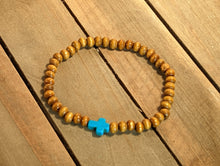 Load image into Gallery viewer, Turquoise Cross (small)  Diffuser Essential Oil Bracelet - Light Wood

