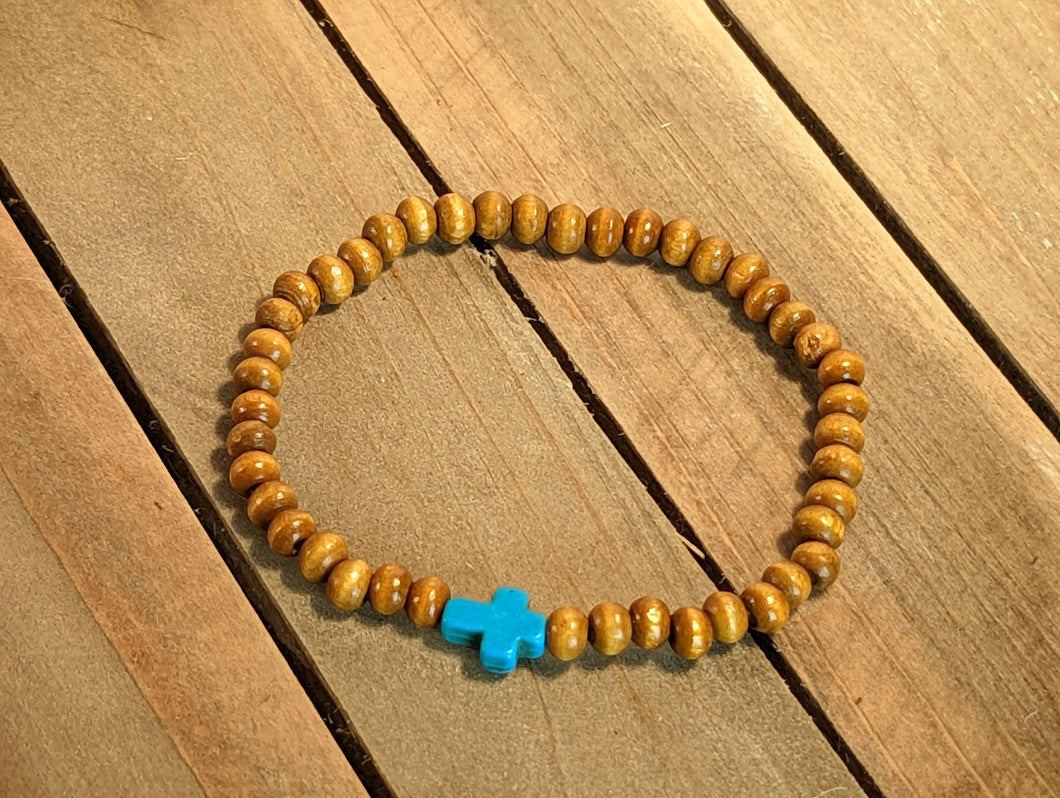 Turquoise Cross (small)  Diffuser Essential Oil Bracelet - Light Wood