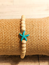 Load image into Gallery viewer, Turquoise Starfish Cross Diffuser Essential Oil Bracelet - Bare Wood
