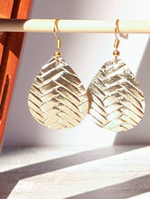 Load image into Gallery viewer, Teardrop Gold Textured Faux Leather Earrings
