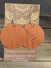 Load image into Gallery viewer, Round Cognac Textured Faux Leather Earrings
