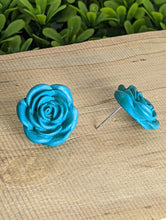 Load image into Gallery viewer, Rose Teal Flower Stud Earrings
