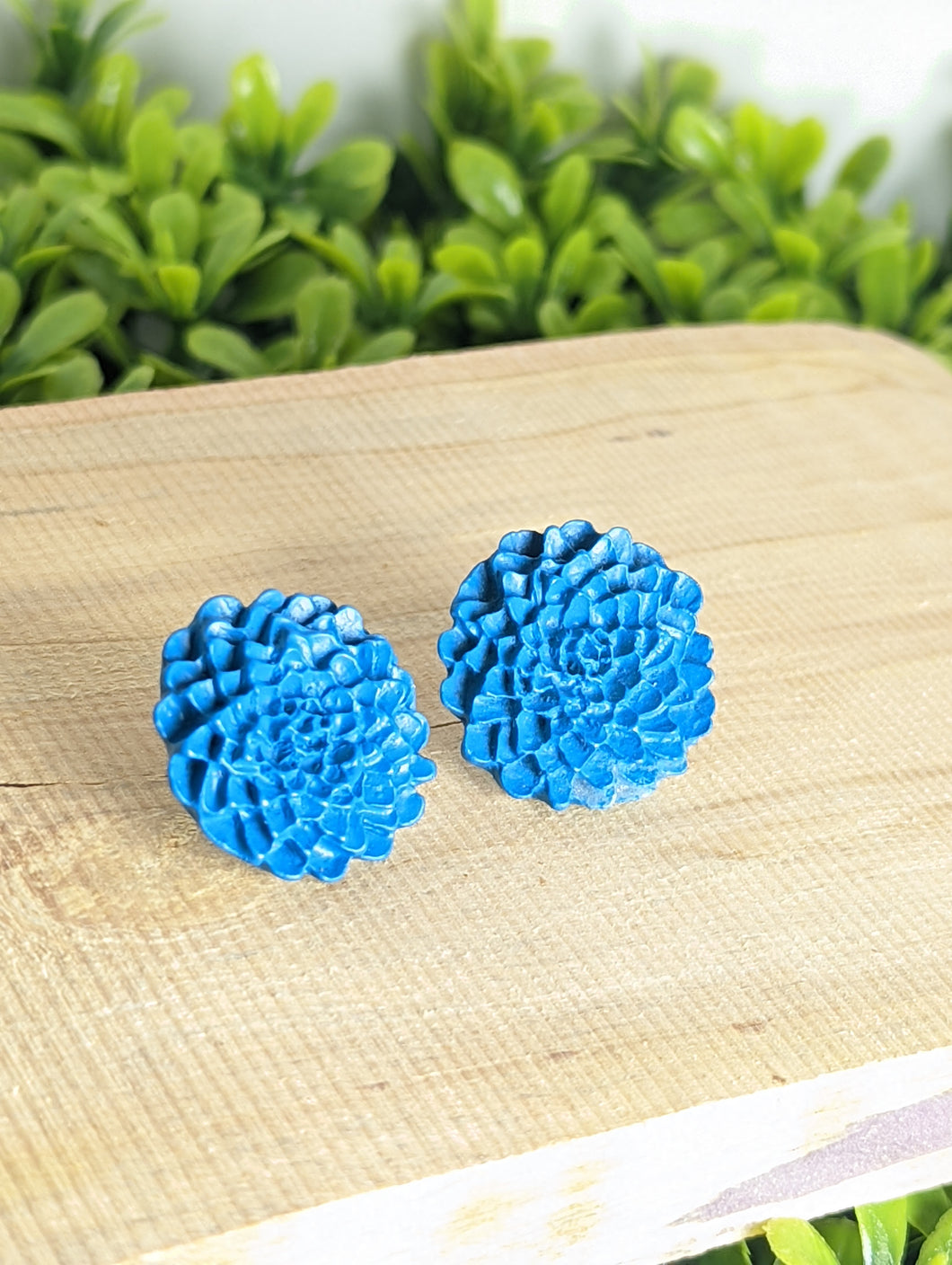 Hydrangea Blue Flower Stud Earrings