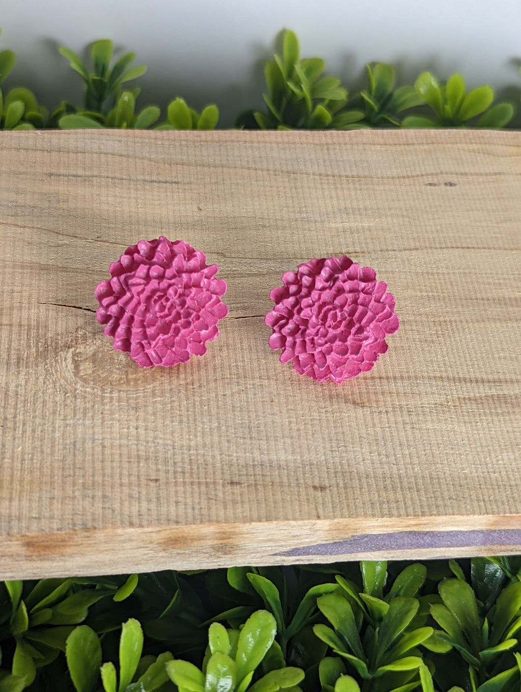 Hydrangea Pink Flower Stud Earrings