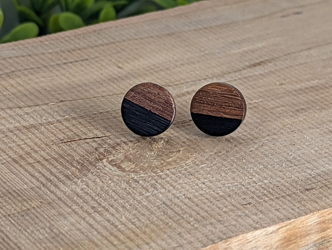 Wood & Resin Stud Earrings- Black