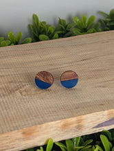 Load image into Gallery viewer, Wood &amp; Resin Stud Earrings- Blue

