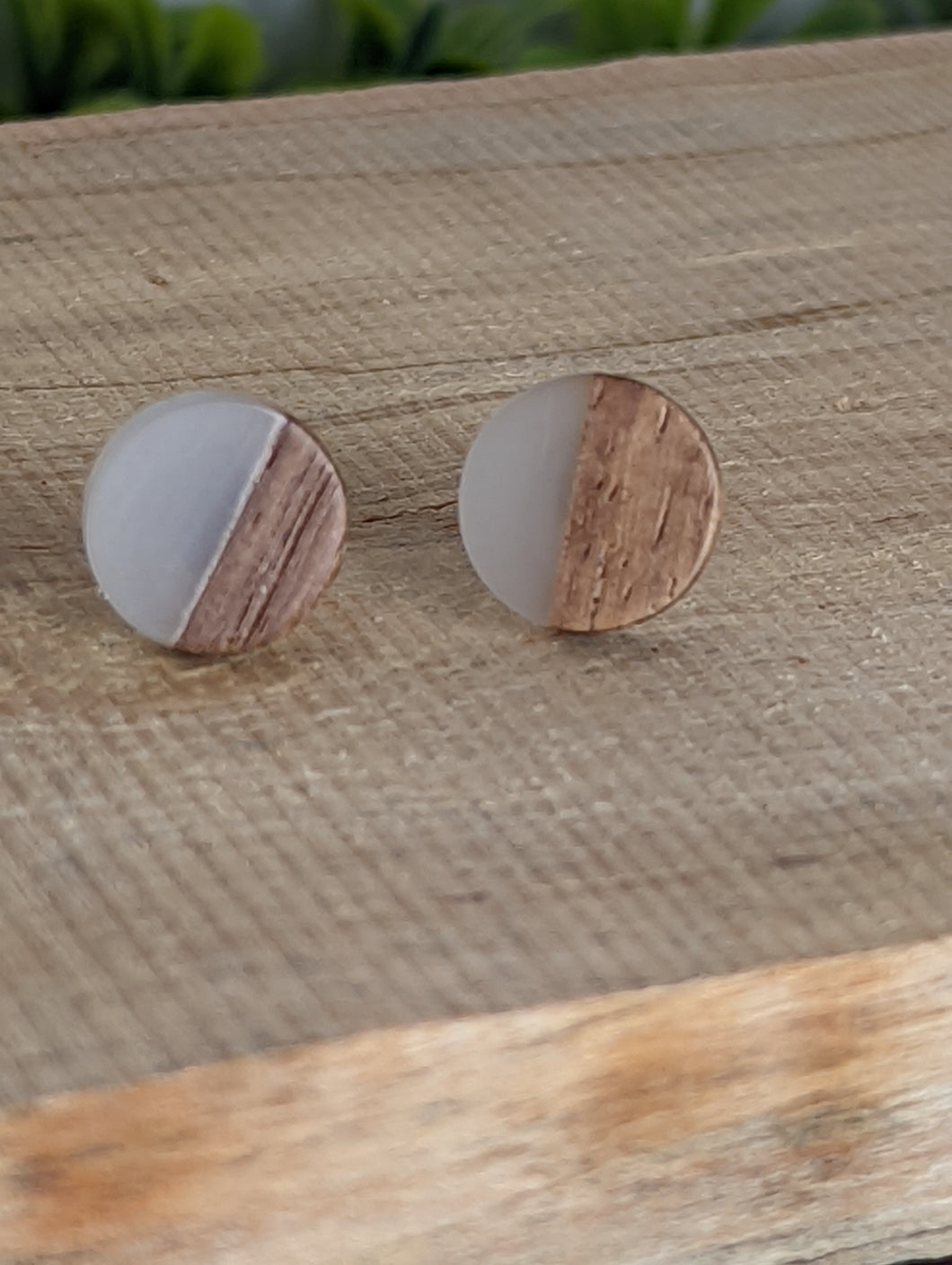 Wood & Resin Stud Earrings- Clear
