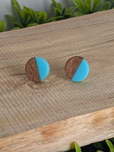 Load image into Gallery viewer, Wood &amp; Resin Stud Earrings- Light Blue
