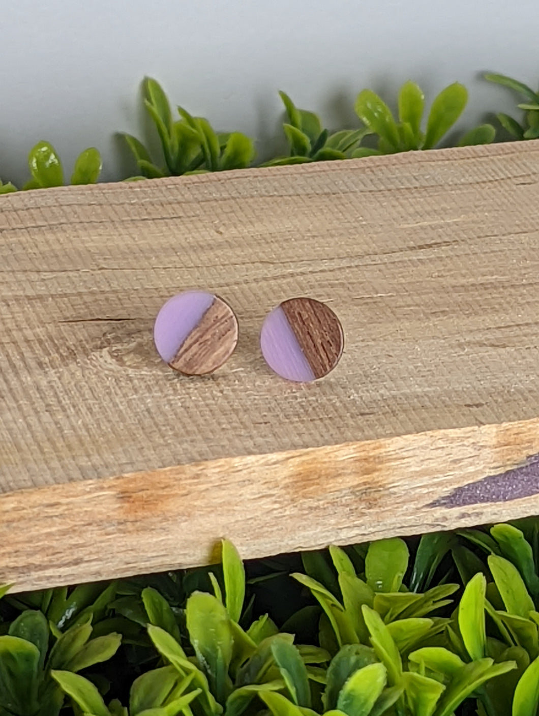 Wood & Resin Stud Earrings- Lilac
