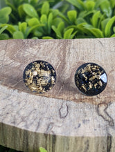 Load image into Gallery viewer, Faceted Black Gold Leaf Stud Earrings
