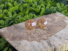 Load image into Gallery viewer, Faceted Terra Cotta Gold Leaf Stud Earrings
