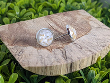 Load image into Gallery viewer, Faceted White Gold Leaf with silver Stud Earrings
