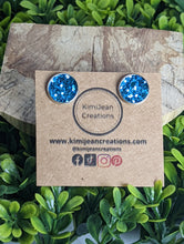 Load image into Gallery viewer, Blue Glitter Faux Leather Stud Earrings
