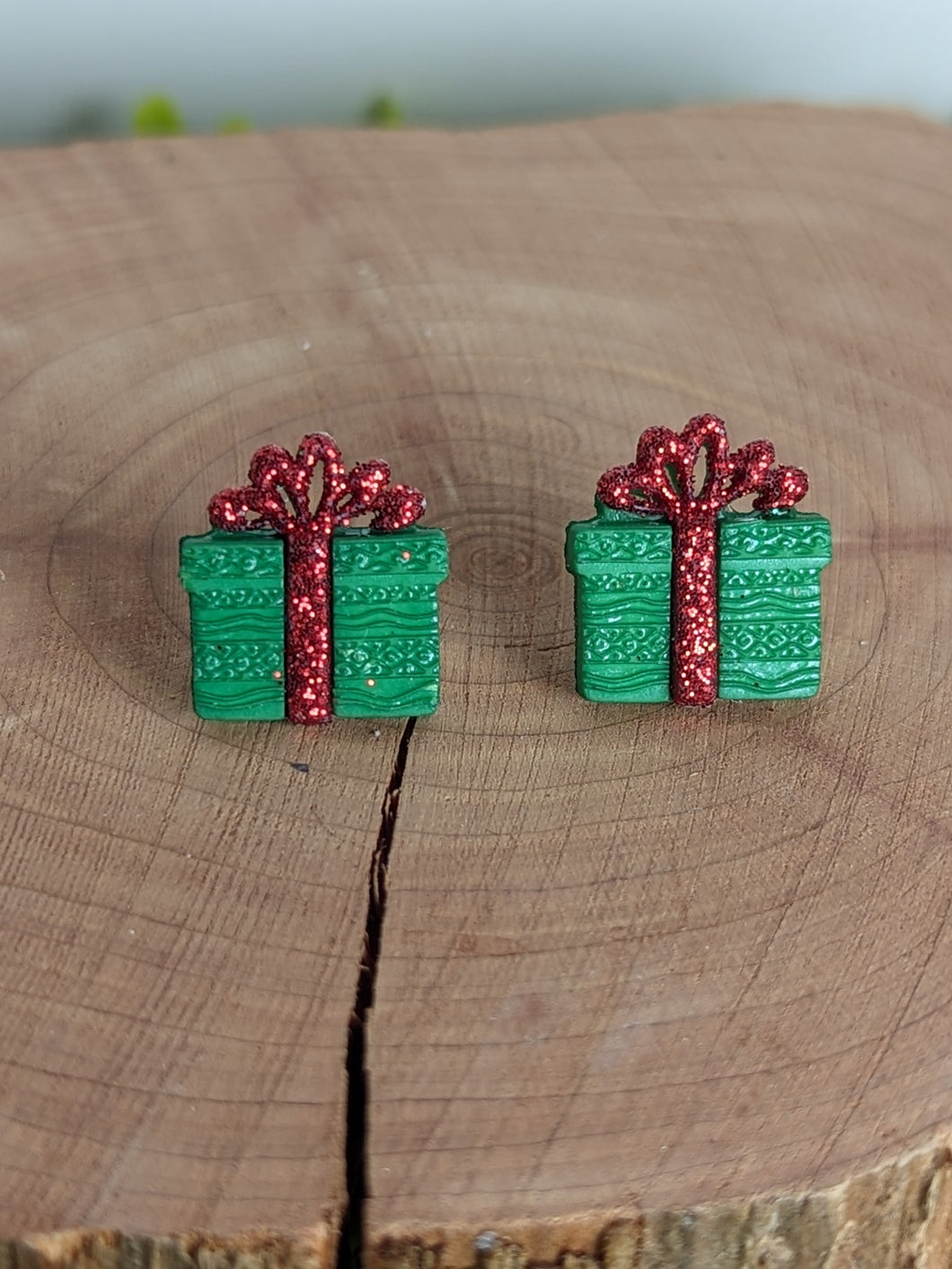 Christmas Present Green Matte  Earrings