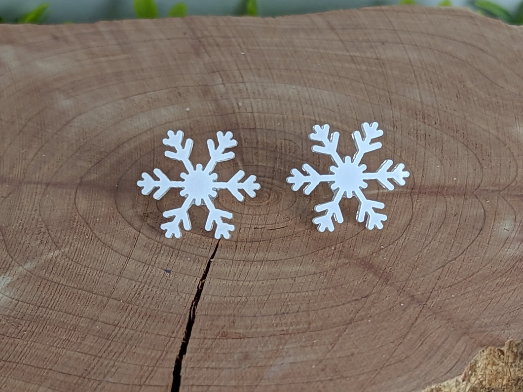Snowflake White Matte Stud Earrings