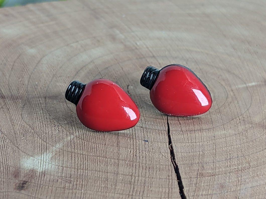 Lightbulb Solid Red Stud Earrings